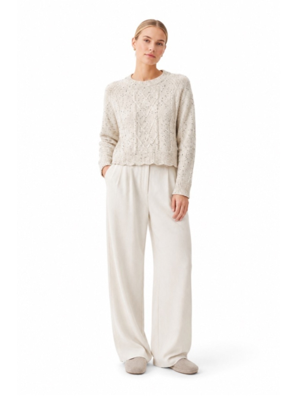 Belle by Belldini Cream and Black Knit Crew Neck Sweater - NWOT Small